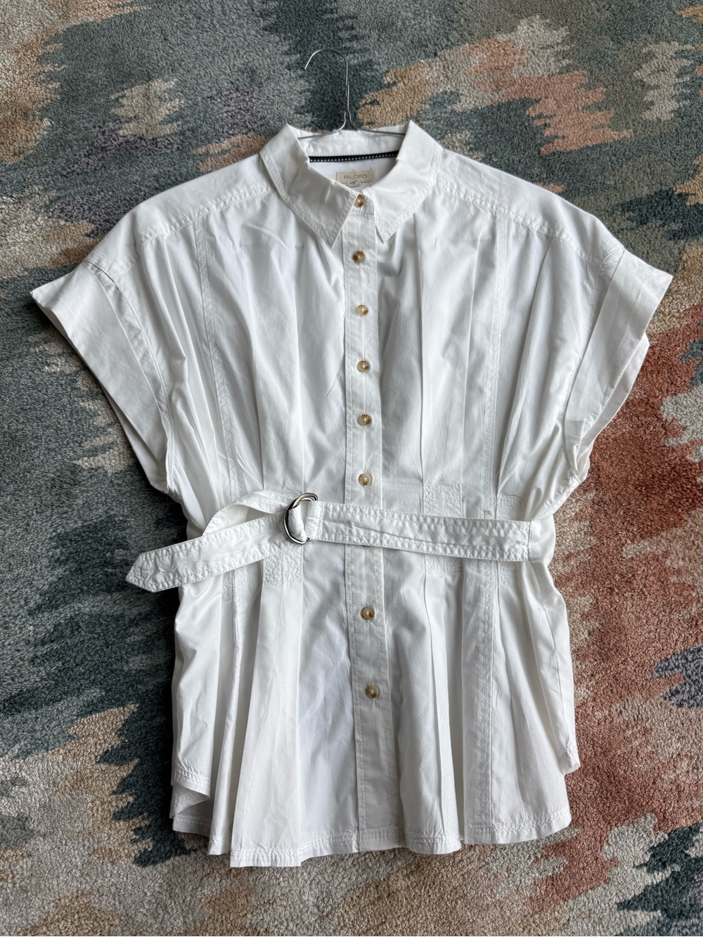 Pilcro The Bobbie Short Sleeve Belted Buttondown Shirt